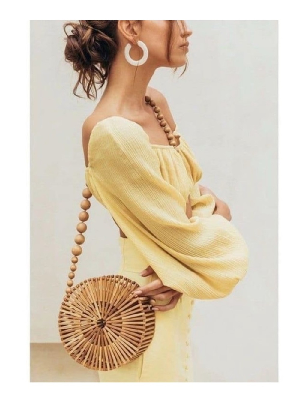 Round Beige Bamboo Crossbody Beach Purse